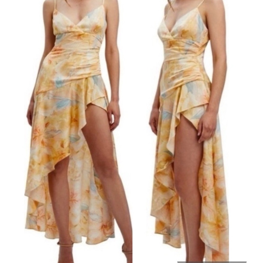 Bardot Kalani floral print satin high low midi dress size US 12